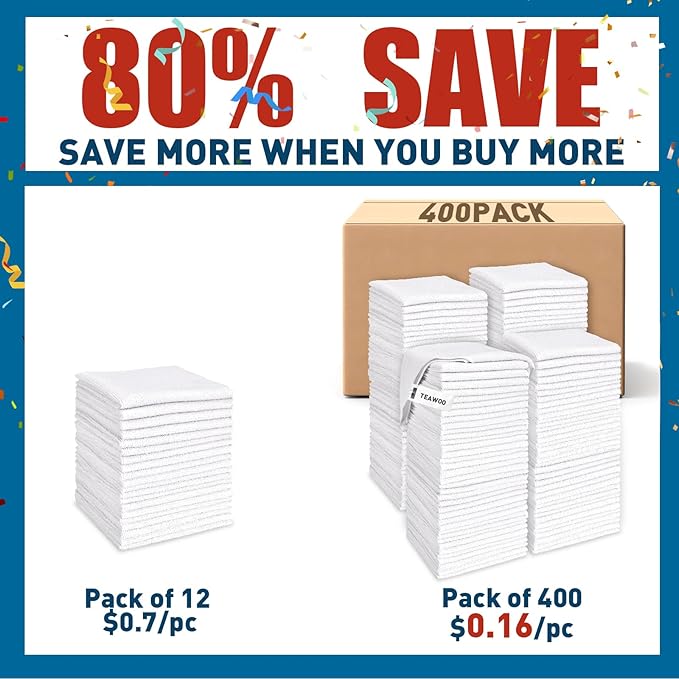White Microfiber Cleaning Cloths Bulk-400 Pack Microfiber Towels Bulk Towels for Cars Cleaning Rags White (12x12 inches)