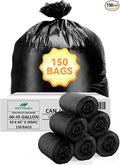 150 Count Heavy Duty Black Trash Bags 40-45 Gallon Large Garbage Bags 38 x 46 Inch 20 Micron Thick Leak-Resistant Trash Can Liners for Home Office Yard Cleanup