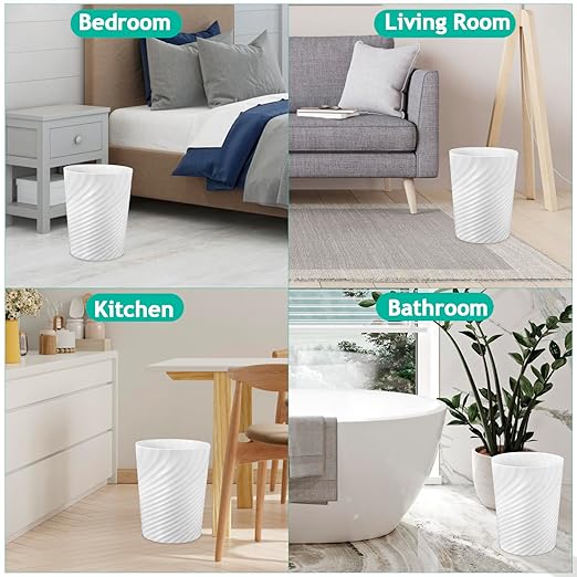 3 Pack Bathroom Trash Can 1.8 Gallons Round Waste Basket Small Trash Bin for Bedroom Plastic Garbage Can with 3 Bags for Office Bathroom Living Room Dorms Kitchen White