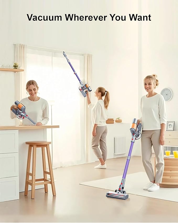 Cordless Vacuum Cleaner 2 Batteries 120 Mins Runtime 600W 50KPA Stick Vacuum with Self-Standing Tangle-Free Brush LED Display Vacuum Cleaner for Home Hardwood Floor Carpet Pet Hair