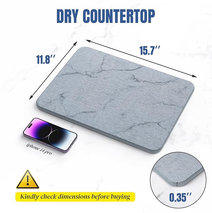 Quick Dry Stone Drying Mat for Kitchen Counter Water-Absorbent Diatomaceous Dish Drying Mats Multi-Purpose Stone Drying Tray for Cups Dishes Bottles