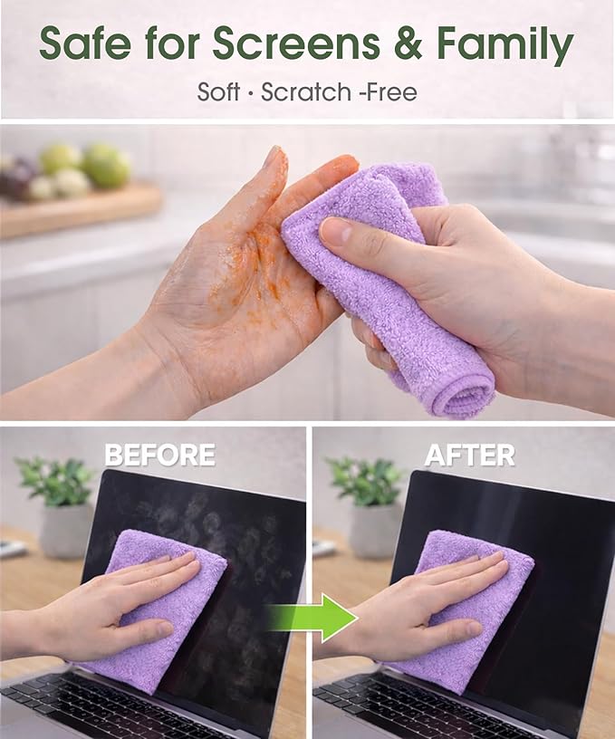 Microfiber Cleaning Cloth Roll - 100 Pack Tear Away Microfiber Paper Towels Reusable Washable Scratch-Free Kitchen Towels for Car Home Kitchen Glass Dishes (Light Purple)
