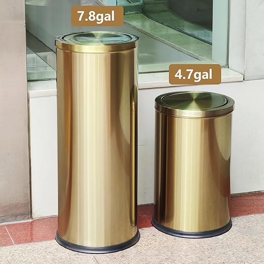 Brushed Gold Bathroom Trash Can with Swing Lid 4.7GallonStainess Steel Garbage Can Trash Bin Wastebaskets for KitchenOfficeBedroom (Gold 4.7 Gallon)