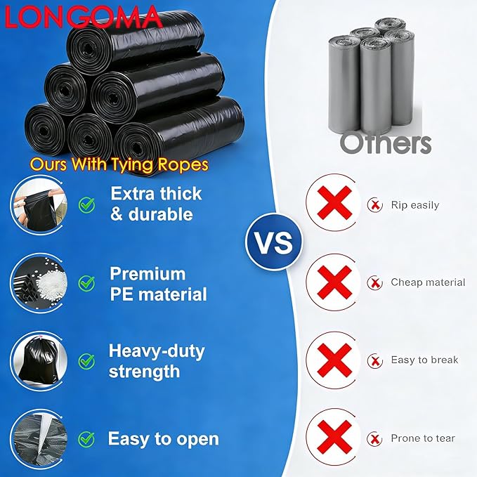 55 Gallon Trash Bag 66 Count Garbage Trash Bags 2.0 Mil Heavy Duty 40 x 47 Large Black Plastic Trash Can Liners Huge for Construction Industrial Yard Outdoor Commercial