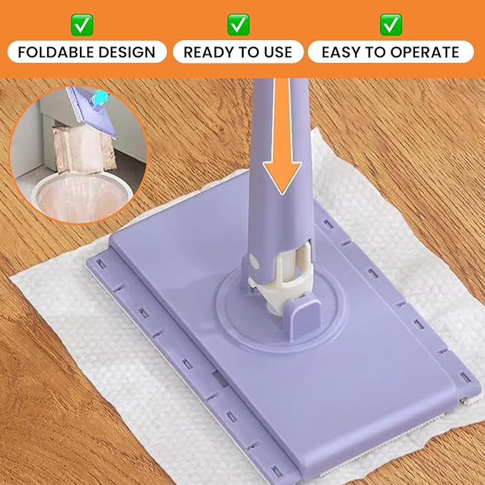 Saker Snap Grip Mini Mop 360° Swivel Head Lazy Mop for Floors &amp Walls Hands-Free Cloth Change Adjustable Handle for Wet/Dry Multi-Surface Cleaning (Purple+10*Cloth)