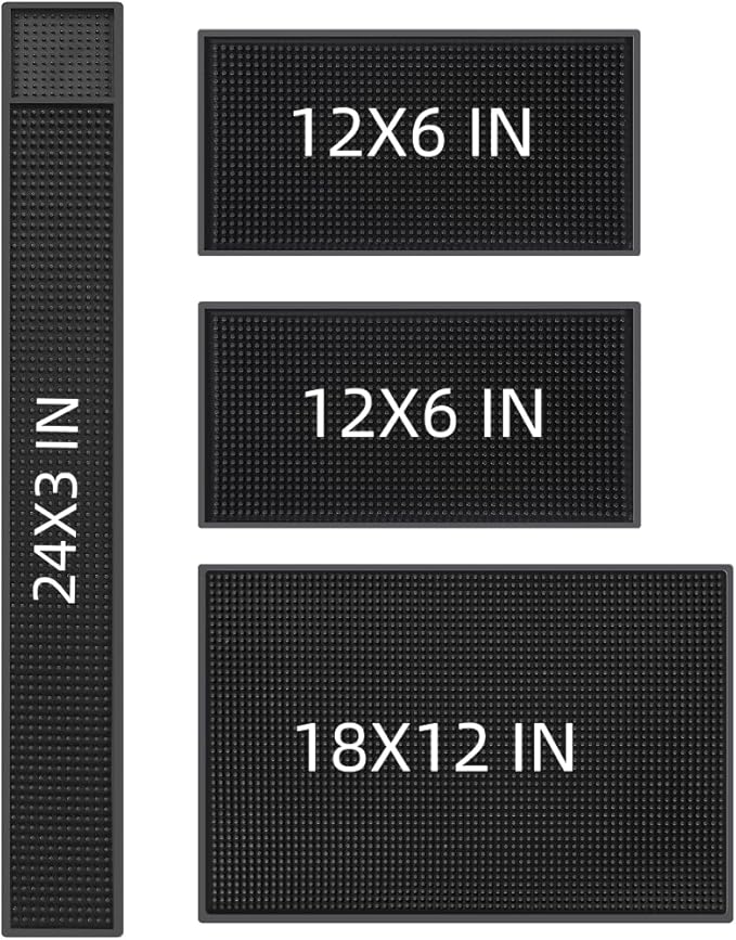 Bar Mat 4Pack IMIYOKU 0.3 Thick Durable Bar Mat for Spills Service Mat for Coffee Bars Restaurants and Counter Top Dish Drying Mat Glass Drying Mat (Black 1PC/18 x 12 +1PCS/23 x 3 +2PC/12 x 6)