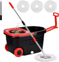 Mop Bucket Set 360 Spin Stainless Steel Spin Mop Bucket System with 3 Mop Heads for Floor Cleaning