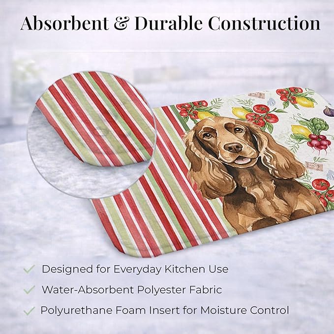 Caroline's Treasures Liver English Cocker Spaniel Vegetables Dish Drying Mat Absorbent Dish Drying Mat Pad for Kitchen Counter Dish Drainer Mat for Countertop 14 x 21 Multicolor