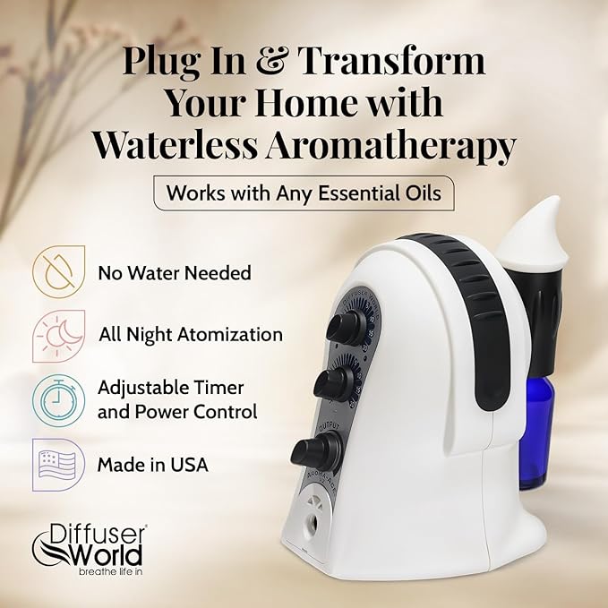 1000 Sq Ft Waterless Diffuser for Essential Oils Made in USA Black Waterless Aroma Atomizer for Large Room Fragrance Air Diffuser for Home Scent Machine Air Aromatherapy Oil Diffusers