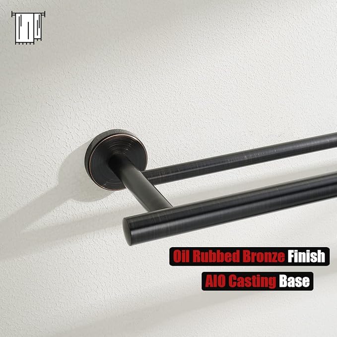 JQK Double Towel Bar Oil Rubbed Bronze 20.5 Inch 304 Stainless Steel Thicken 0.8mm Towel Rack Bathroom Towel Holder ORB Wall Mount Useable Length 18 Inch TB100L18-ORB