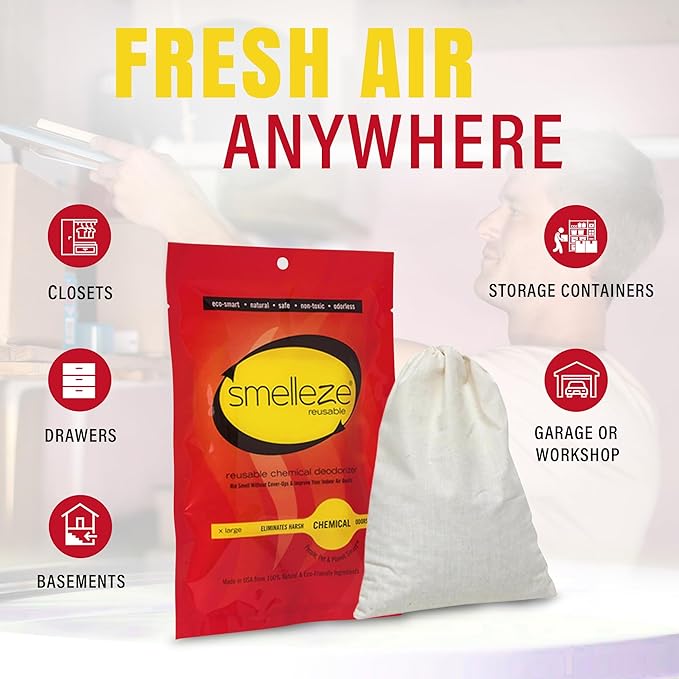 SMELLEZE Reusable Chemical Odor Eliminator Deodorizer Pouch Chemical Smell Remover for Houses Furniture Cars Offices Businesses &amp Products 150 Sq. Ft. Coverage