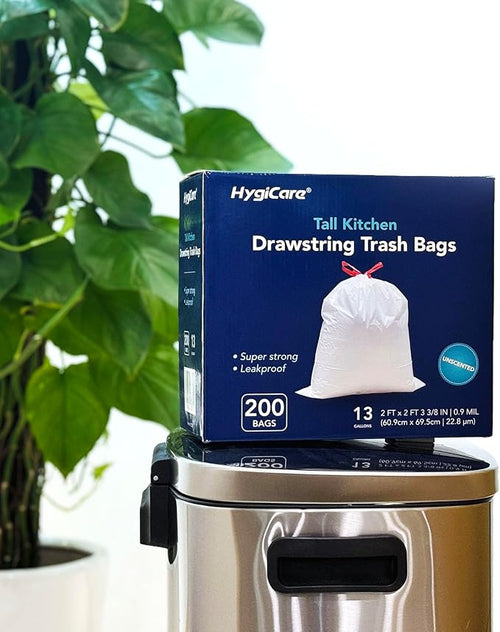 13 Gallon Tall Kichen Trash Bags Unscented 200 Count Drawstring Garbage Bags Pre-Separated Ultra Strong Leakproof Sturdy White
