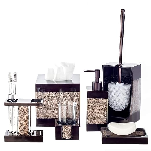 Creative Scents Dahlia Brown Bathroom Trash Can 1.98 Gal / 7.5L - Small Waste Basket for Bathroom - Durable Space Friendly Waste Bin - Decorative Wastebasket for Modern Room or Bedroom Decor