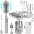 Electric Bottle Brush Cleaner Baby Bottle Brush Travel Set 360° Efficient Cleaning 2000 mAh Battery Travel Bottle Brush Set with Drainage Rack and Storage Box Baby Travel Essential Grey