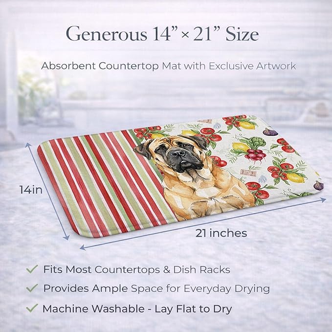 Caroline's Treasures Fawn Mastiff Vegetables Dish Drying Mat Absorbent Dish Drying Mat Pad for Kitchen Counter Dish Drainer Mat for Countertop 14 x 21 Multicolor