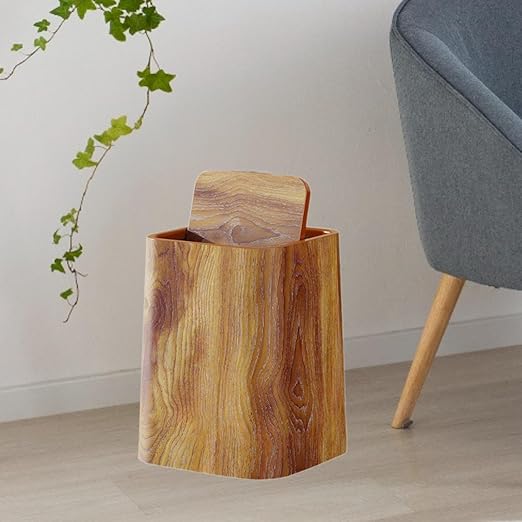 Rustic Trash Can Waste BasketCreative Home Use Creative Bin Wood Grain Paper BasketRubbish Bins for Study Kitchen Office Kitchen Bedroom Hotel L with Cover