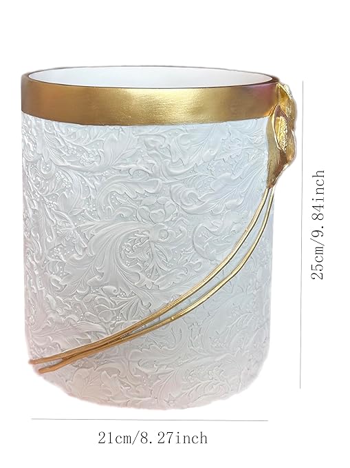 Decorative Trash Can Elegant Resin Carved Waste Basket 8x10 Trash Bin Decor Garbage Can for Office BathroomBedroomLivingroom 8L/2.2Gallon(Gold&ampWhite)