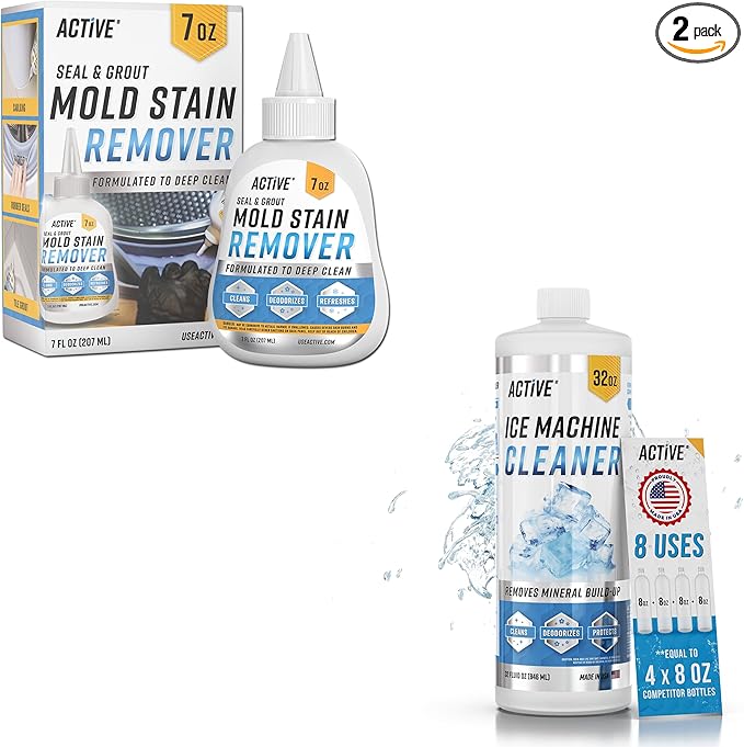 ACTIVE Mold Stain Remover and Ice Machine Cleaner - Includes 7oz Mold Stain Remover Gel and 32oz Ice Maker Cleaning Solution