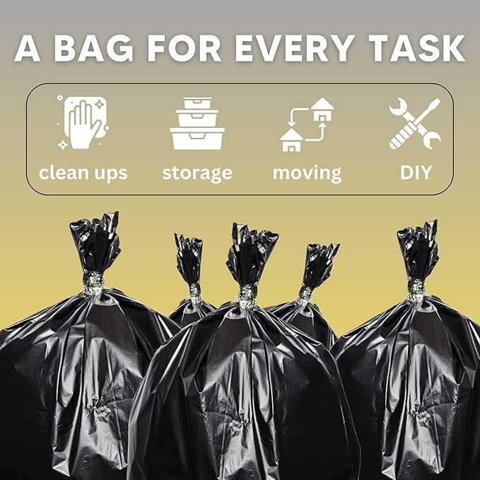 The Original Poop Bags® 45 Gallon Trash Bags 100 Count – Heavy Duty Leak-Resistant Plant-Based Garbage Bags for Pet Kitchen &amp Commercial Use – Black