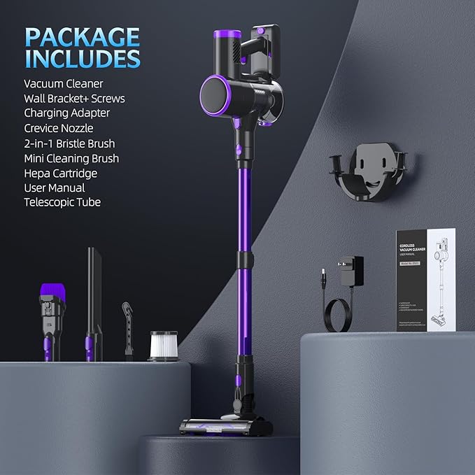 Cordless Vacuum Cleaner Stick Vacuum with LED Display 2 Modes 6 in 1 Lightweight Rechargeable Cordless Stick Vacuum with 40Min Detachable Battery Vacuum Cleaner for Home Hard Floor Carpet