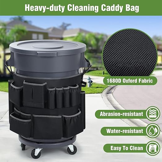 Durable Trash Can Bag Multi-Pocket Storage 32-55 Gallon Organizer with Heavy Duty Feature Commercial Cleaning Accessory Garbage Bin Holder with Convenient Design Housekeeping Supplies for Park