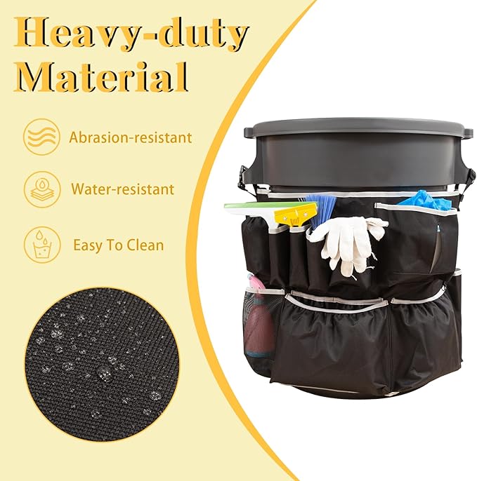 Trash Can Caddy BagCleaning Caddy Bag for 32-55 Garbage Bags HolderRound Trash Bags HolderCleaning Tool Organizer for 13 PocketsCleaning for Cleaning Supplies