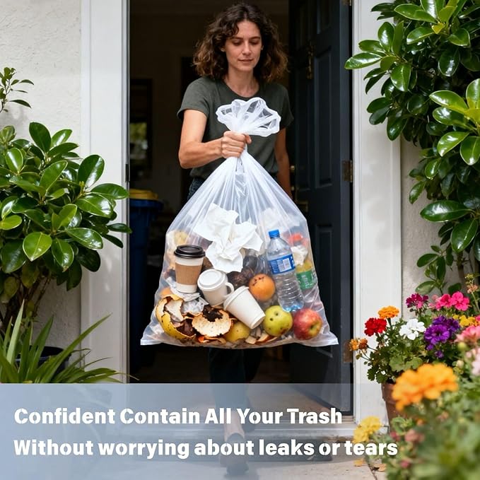 30 33 35 Gallon Clear Trash Bags 250 Count High Density Garbage Bags Made in USA Recycling Trash Can Liners Puncture-Resistant Plastic Waste Bags for Kitchens Yards Offices Commercial