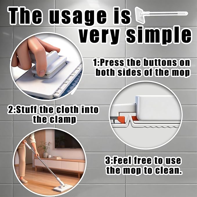 Snap Grip Mini Mop Zero Touch Cloth Changing Flat Mop with Automatic Hands-Free Clip Retractable 40 Inch Locking Handle for Gaps &amp Multi-Surface Cleaning Wet &amp Dry Includes 10 Reusable Clo