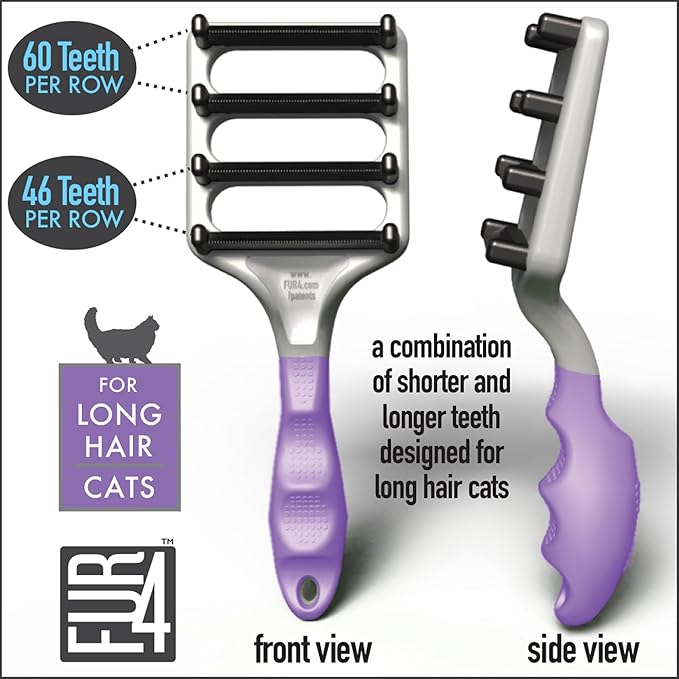 FUR4 deShedding Cat Brush for Long Hair Cats – Pet Hair Brush with 4 Carbon Fiber Edges – deShedding Tool Removes Loose Fur – Gentle &amp Effective Cat Grooming Brush for Shedding