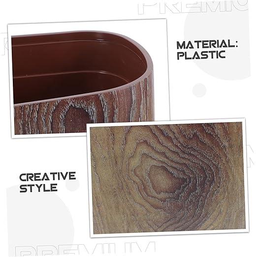 VOSAREA Oval Wood Grain Wastebasket Stylish Trash Can for Home Office Lidless Design for Quick Disposal Stain Resistant Rubbish Bin with Stable Ring Structure for Easy