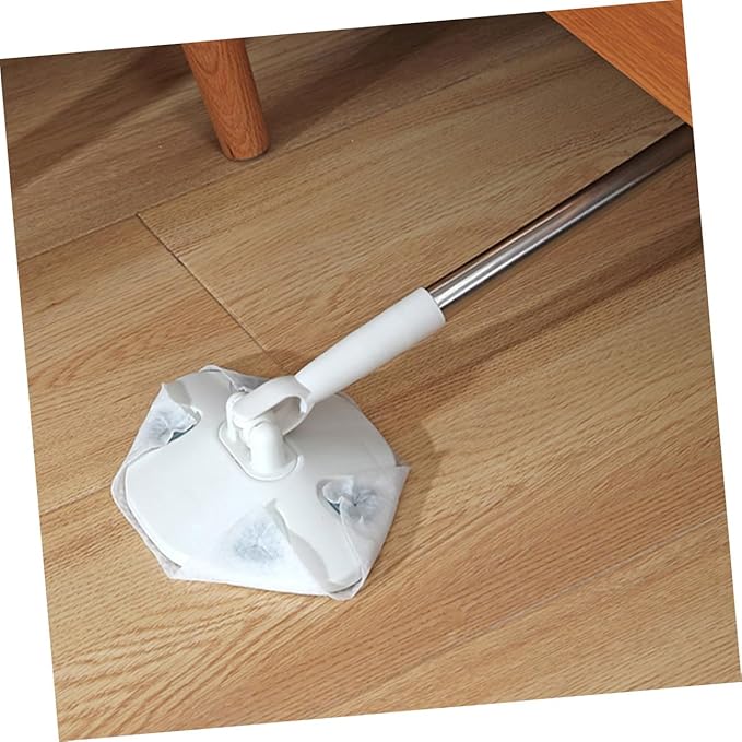 CHILDWEET Retractable Household Cleaning Dust Mop with Replaceable Face Towel Pad Triangular Electrostatic Dust Mop for Floor Cleaning White Extendable Handle for Home Use