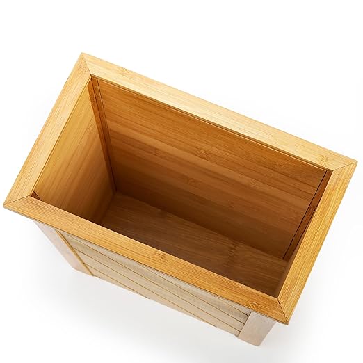 Frcctre Bamboo Waste Basket Rectangular Compact Waste Trash Can Garbage Bin Built-in Handles Brown Container Bin for Bedroom Office Living Room Kitchen Bathroom