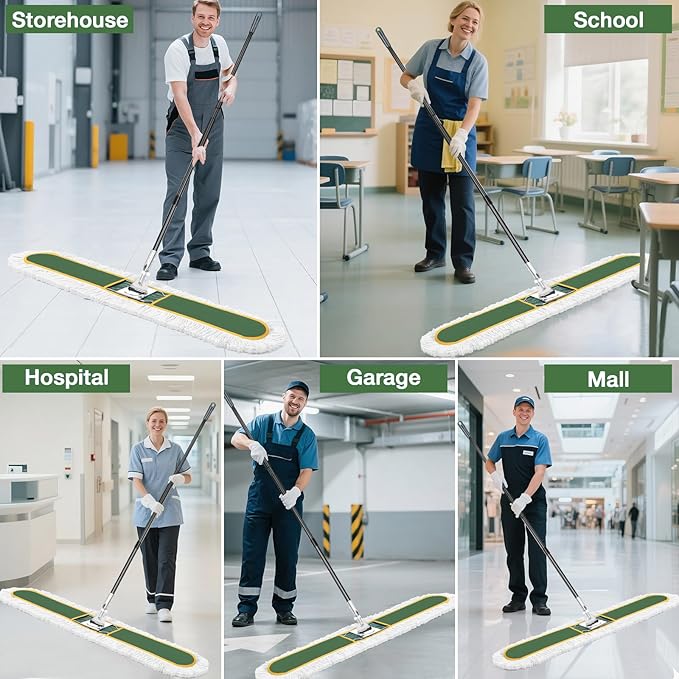 48 Commercial Industrial Dust Mop CLDREAM Heavy Duty Floor Sweeper for Floor Cleaning with Replacement Mops Pads Large Wet Dry Mop for Office Garage Hardwood Warehouse Factory Mall