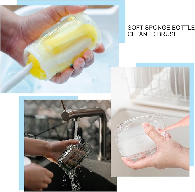 2 Pcs 10.7 Inch Bottle Cleaner Brush Soft Spon Plastic Handle White