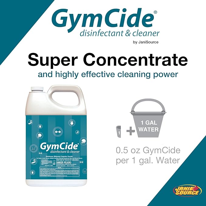 GymCide Concentrated Disinfectant &amp Cleaner For Gym Equipment Sport Helmets Yoga Mats Locker Rooms and Physical Therapy Centers Gallon (Case of 4)…