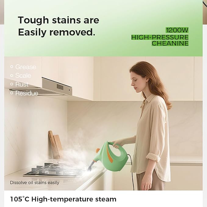 Hyuduo Handheld Steam Cleaner 1200W 3.0 Bar High Temperature Portable Steam Cleaning Machine with 8 Accessories for Kitchen Bathroom Living Room Car RV (US Plug)