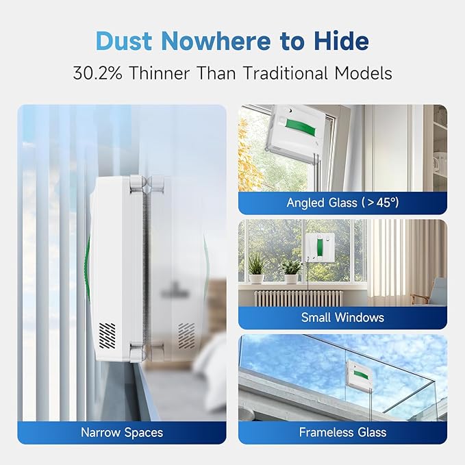 FMART W8 Mini Window Cleaning Robot 8000Pa Suction Ultra-Slim 2.36 in 4-Way Ultrasonic Spray Edge-Cleaning Route Smart Path Planning 9-Stage Safety App &amp Remote Control