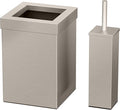 Gatco Small Bathroom Trash Can with Lid and Toilet Brush Set Square 3 Gallon Stainless Steel Wastebasket Under Sink Satin Nickel for Bathroom Bedroom Office (2971)