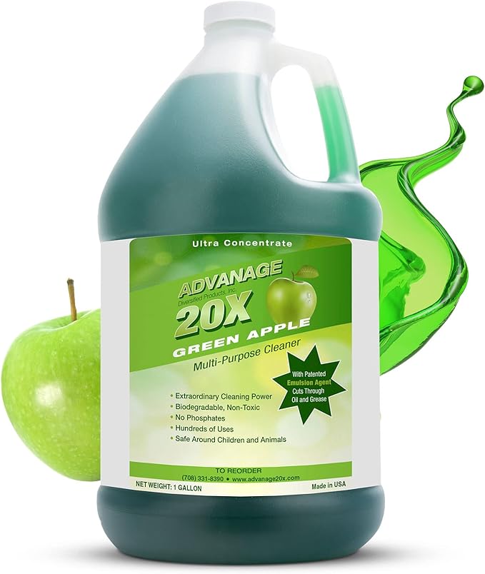 All Purpose Cleaner Concentrate - Advanage 20X The Wonder Cleaner Green Apple for All Surfaces Around Bathroom Kitchen Oil and Grease Multi Purpose Cleaner for Household Cleaning Solution 128 FlOz