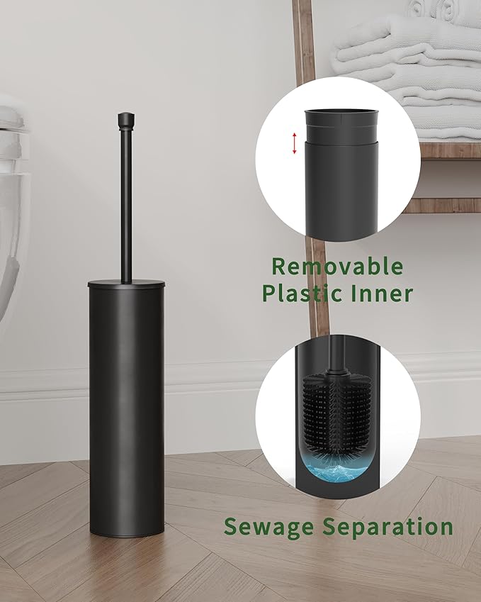 Toilet Brush and Holder Set Toilet Bowl Brush for Bathroom with Long Handle Stainless Steel Toilet Cleaner Brush with Durable Scrubbing BristlesSplash-Proof (Matte Black)