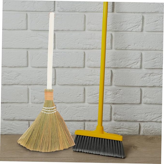 Cabilock 2pcs Natural Straw Soft Bristle Small Whisk Broom Sweep Dust Mop for Home Indoor Broomstick Removable Head Housework