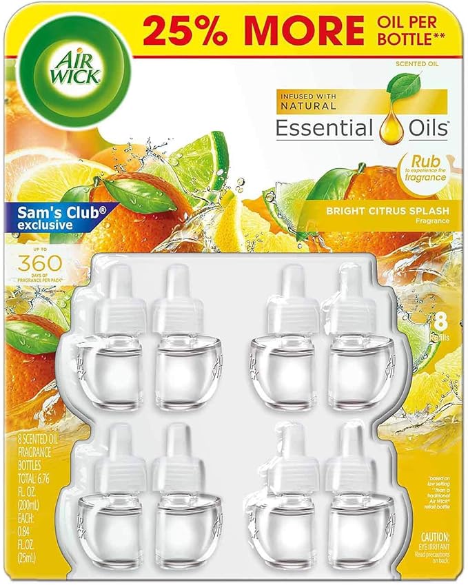 Air Wick Bright Citrus Splash Essential Scented Oils 8 Refill Bottles
