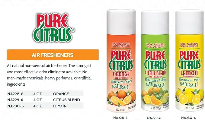 Pure Citrus Non-Aerosol Air Freshener Spray 4 oz (Orange Lemon &amp Citrus Blend) 2 Packs Each Bundled with 1 Pack DU-MOST Walnut Hand Scrub Travel Size 4 oz