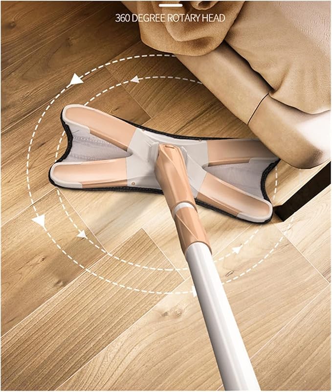 steam mop 2 in 1 Mop Free Hand Washing Flat Mop Lazy 360 Rotating Magic Mop with Squeezing Floor Cleaner Household Cleaning Tool steam Cleaner (Color : White 4pcs rag Size : Medium) (Khaki 1 Mop Pad )
