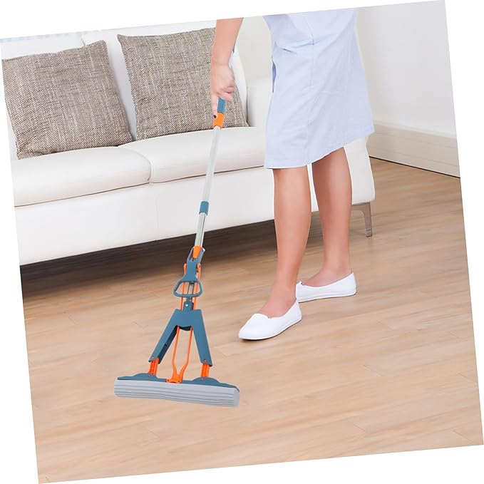 Vaguelly Dual Use Absorbent Sponge Mop 34cm Foldable Wet and Dry Squeeze Mop for Home Cleaning for Tile and Marble Floors Easy to Use No Hand Washing Required