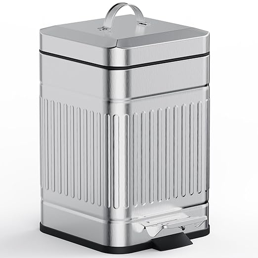 CEROELDA Small Trash Can with Lid-5L/1.3 GalOutdoor Dog Poop Garbage Can-Farmhouse Retro Metal Waste Bin w/Step Pedal for Bathroom Bedroom Office-Soft Close-Galvanized Steel…