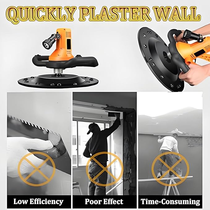 2880W Wall Smoothing Machine 80-200RPM Handheld Drywall Sander Electric Plaster Mortar Cement Putty Trowel With 6 Adjustable Speed And LED For Smoothing Concrete Surfaces(110V)