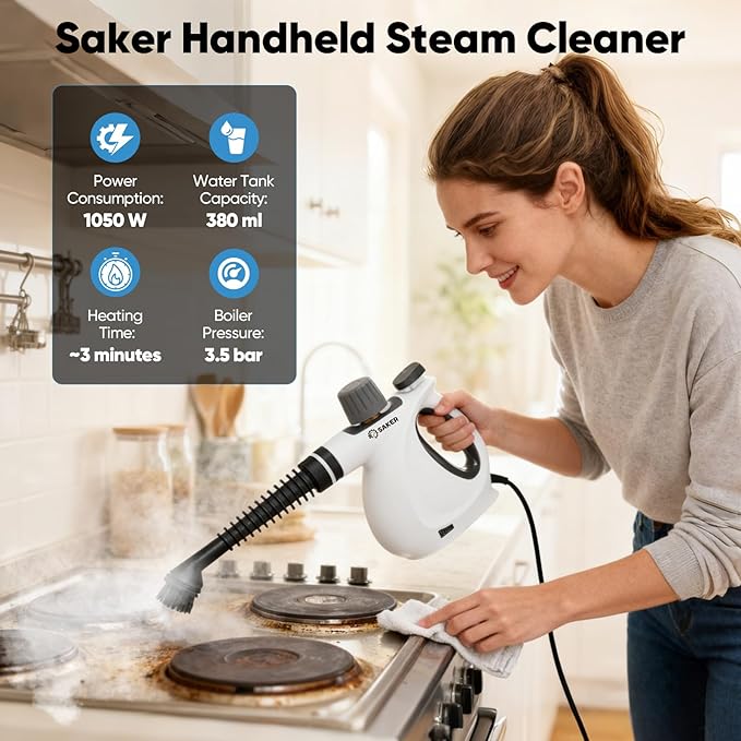 Saker Handheld Steam Cleaner NewPortable Steam Cleaner for Home1050W Steam Cleaner4 Fiber Cloths for Quick Heating &amp Deep Cleaning of Floors Cars and Kitchen