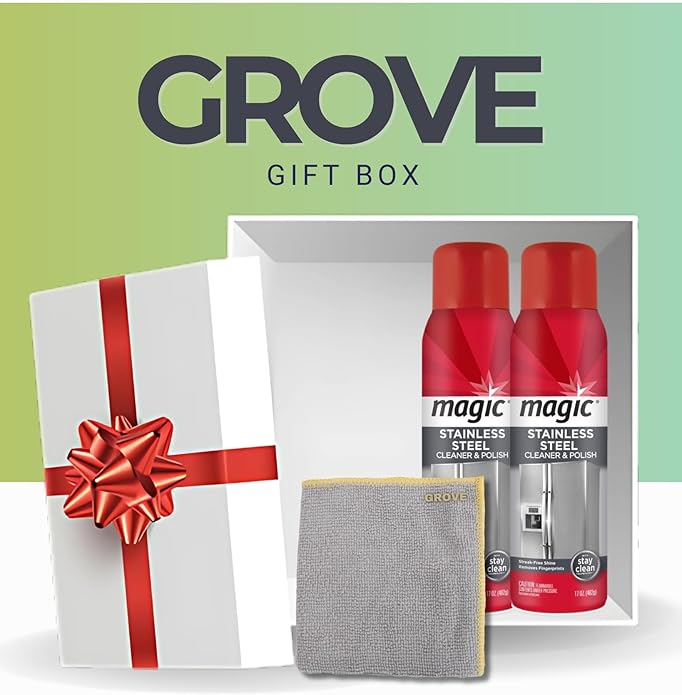 Magic Stainless Steel Cleaner &amp Polish Spray 17 oz Bundle with Microfiber Cloth - Foaming Formula for Easy Cleaning of Appliances Sinks and Chrome Surfaces - Gift Set (3 Items)