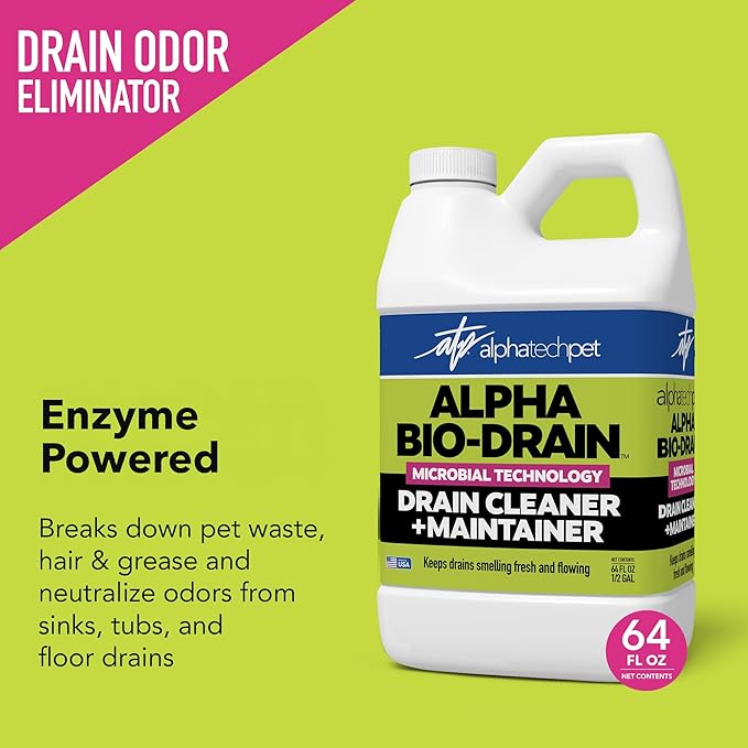 ALPHA BIO-DRAIN - Enzyme-Based Maintenance to Help Prevent Clogs and Reduce Odors from Pet Waste Grease Hair in Drains and Septic Systems - ½ Gallon by Alpha Tech Pet